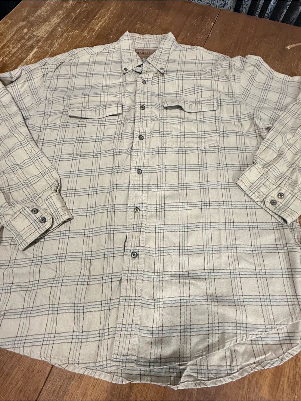 Magellan Outdoors Cream Plaid Long-Sleeve Button-Down Shirt